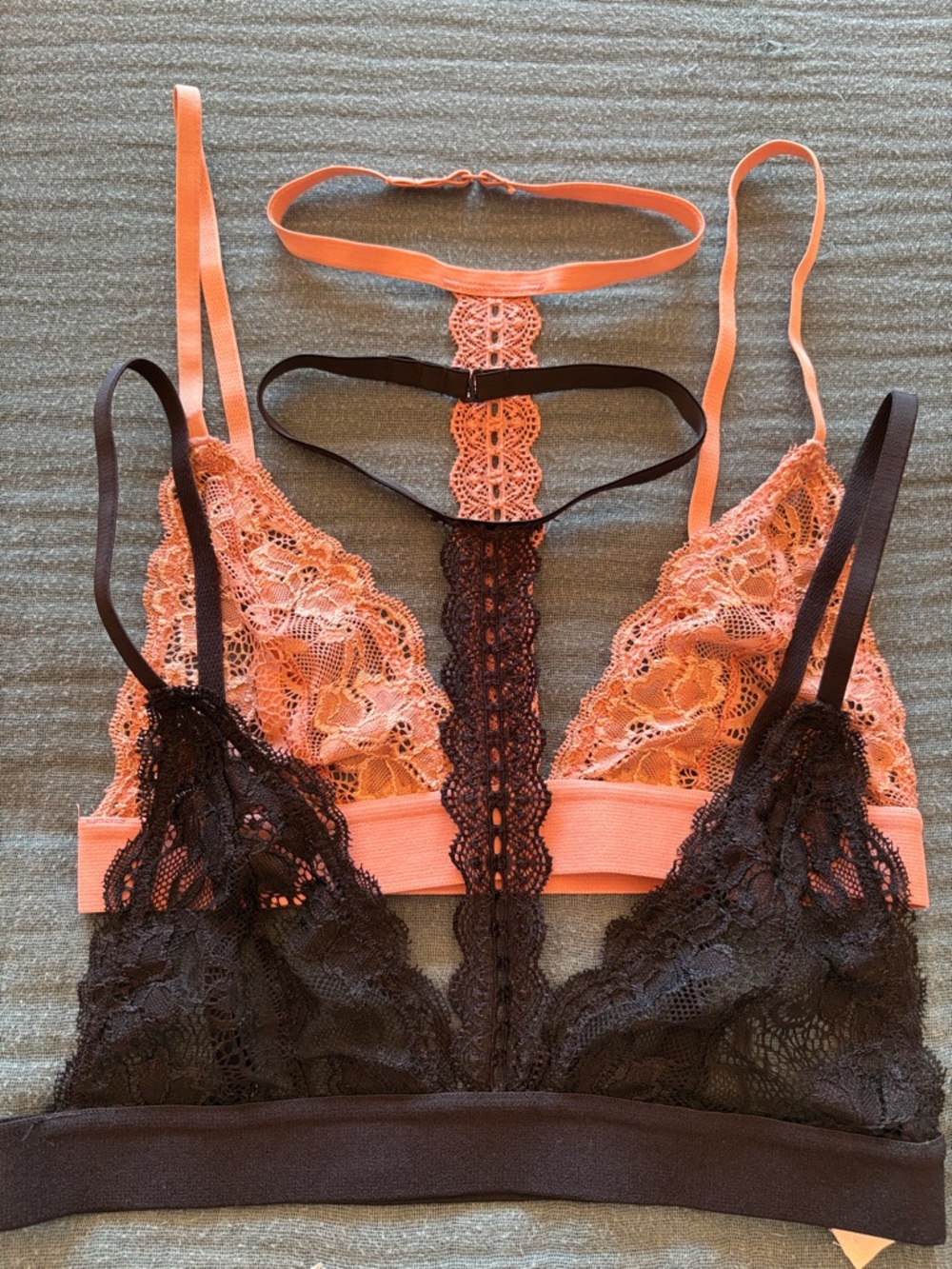 Three Bird Nest Lace Bralette Set with Choker Detail -Pink & Black sz small
